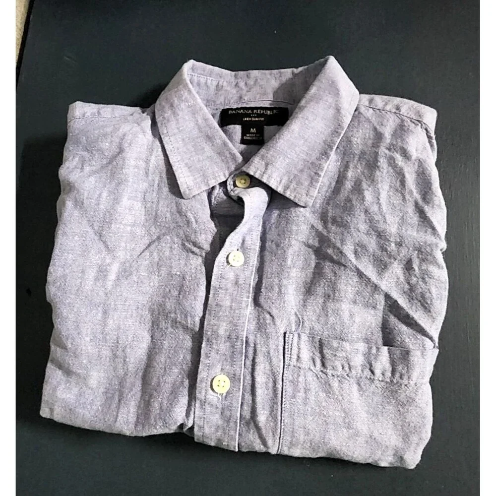 Banana Republic Linen Slim Fit Button Up Short Sleeve Men's Shirt Size M